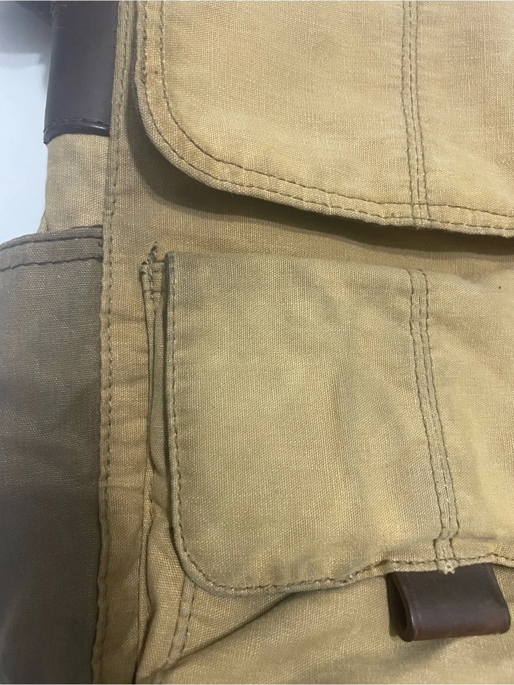 Vintage Fossil Tan Canvas Messenger Bag with Leather Trim Y2K Style